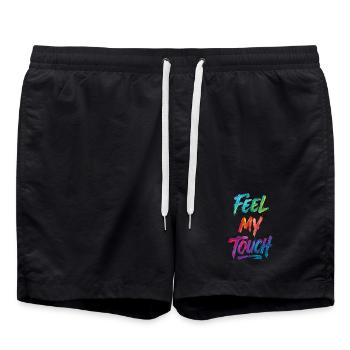 Feel My Touch Colorful Text Painting Print - Swim Trunks - black - Front - AI Model Male 185 light (185cm)