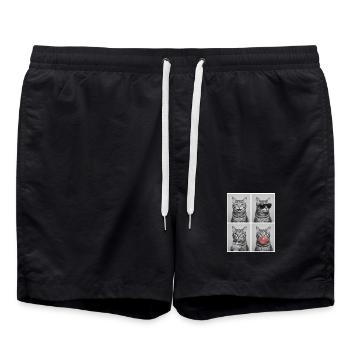 Katzen Graue Tabby Katze - Badeshorts - Schwarz - Vorne - AI Model Male 185 light (185cm)