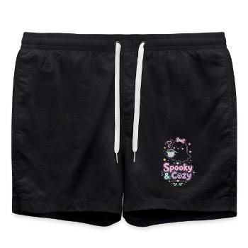 Spooky & Cozy Geist mit Kaffee - Badeshorts - Schwarz - Vorne - AI Model Male 185 light (185cm)