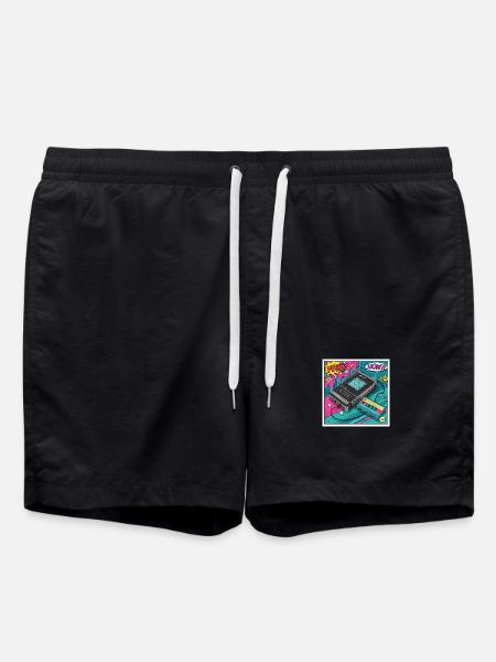 90s vibes: Walkman cult in comic look - Swim Trunks - black