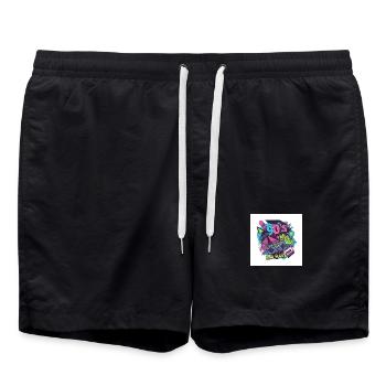 90er-Jahre-Vibes: Walkman, Kasette und Co. - Badeshorts - Schwarz - Vorne - AI Model Male 185 light (185cm)