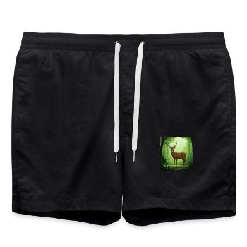 Cerfs - Conservation de la nature - Forêt - Short de bain - noir - Devant - AI Model Male 185 light (185cm)