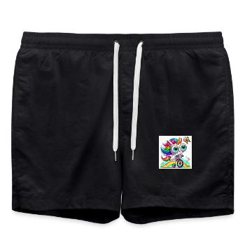 Funny unicorn on bike - Swim Trunks - black - Front - AI Model Male 185 light (185cm)