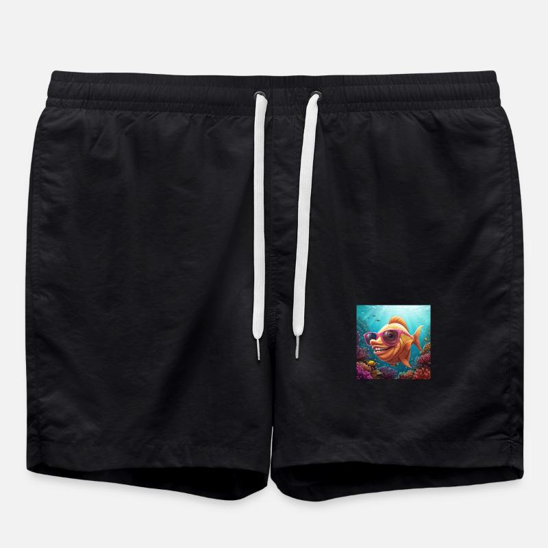 Fins Funny fish with sunglasses - Swim Trunks - black