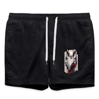 Cyborg hibou kanji rouge or - Short de bain - noir - Devant - AI Model Male 185 light (185cm)