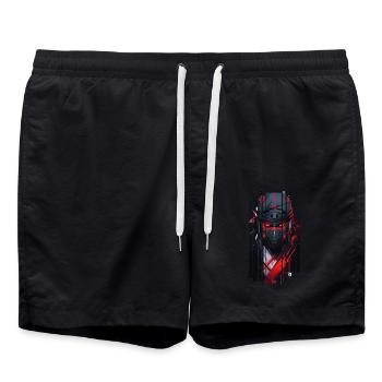 Cyborg homme ninja kanji rouge - Short de bain - noir - Devant - AI Model Male 185 light (185cm)