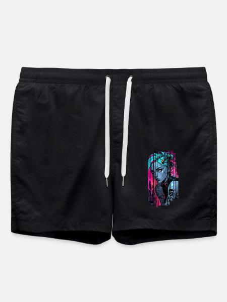 Neonblaues Cyber-Mädchen - Badeshorts - Schwarz