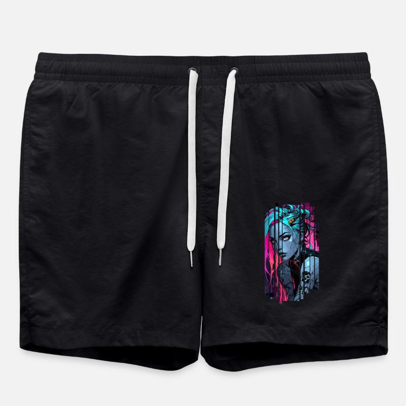 Neonblaues Cyber-Mädchen - Badeshorts - Schwarz