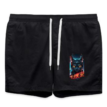 Cyber chat Urban city neon - Swim Trunks - black - Front - AI Model Male 185 light (185cm)