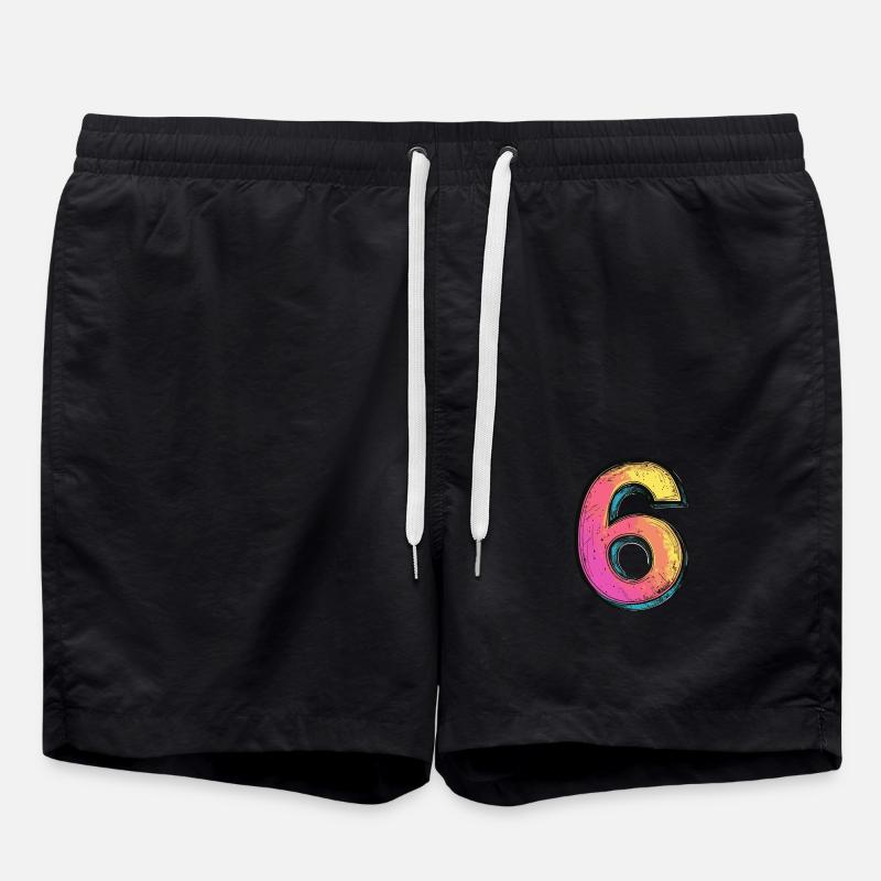 6 Number Comic - Swim Trunks - black
