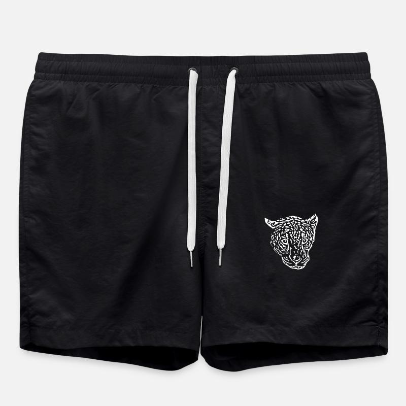 leopard head white - Swim Trunks - black