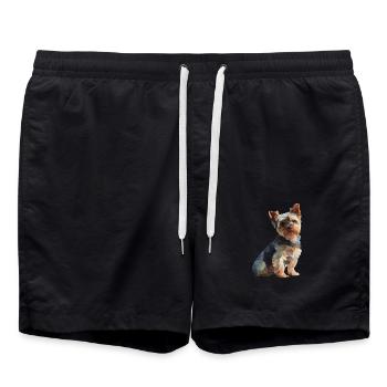Yorkie Low Poly Art – stylisch & modern - Badeshorts - Schwarz - Vorne - AI Model Male 185 light (185cm)