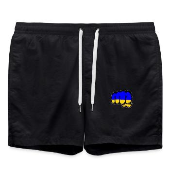 Ukraine Flagge Hand Faust - Badeshorts - Schwarz - Vorne - AI Model Male 185 light (185cm)