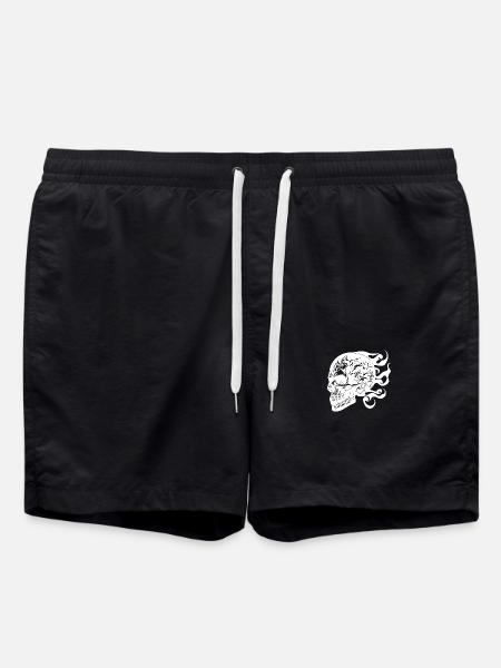 Laughing Burning Grinning Tattoo Skull - Swim Trunks - black