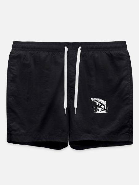 Big Leaping Pike Fish - Swim Trunks - black