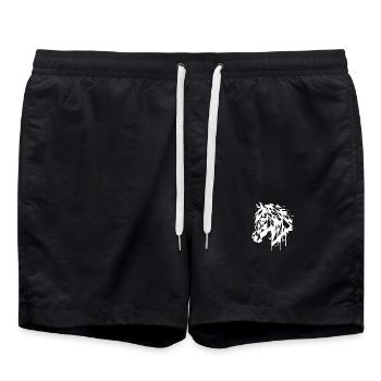 Geometrisch Vintage Pferdekopf Porträt - Badeshorts - Schwarz - Vorne - AI Model Male 185 light (185cm)