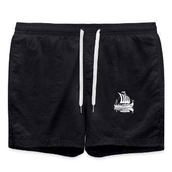 Großes Wikinger Drachenboot mit Segel - Badeshorts - Schwarz - Vorne - AI Model Male 185 light (185cm)