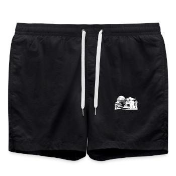 Sunset Temple Asian Landscape - Swim Trunks - black - Front - AI Model Male 185 light (185cm)