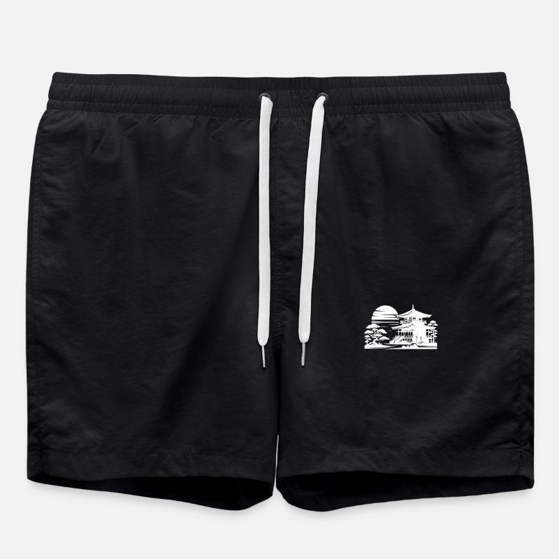 Sunset Temple Asian Landscape - Swim Trunks - black
