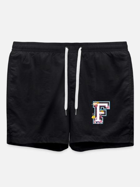 Letter F in varsity style - Swim Trunks - black
