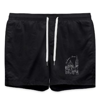 Aachener Dom in Deutschland, handgezeichnet - Badeshorts - Schwarz - Vorne - AI Model Male 185 light (185cm)