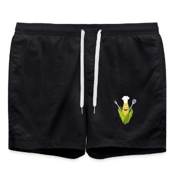 lustiger Comic Maiskolben mit Kochmütze - Badeshorts - Schwarz - Vorne - AI Model Male 185 light (185cm)