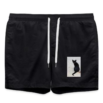 Katze schwarz - Badeshorts - Schwarz - Vorne - AI Model Male 185 light (185cm)
