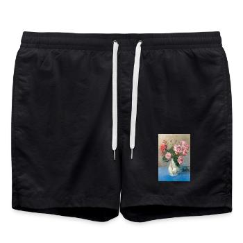 Painting - Painting with Roses in vase. - Swim Trunks - black - Front - AI Model Male 185 light (185cm)