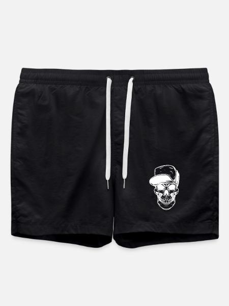 Graffiti Skull with Baseball Cap - Swim Trunks - black