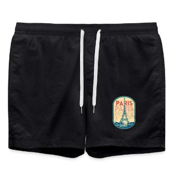 Badge retro, Paris France est ma ville natale - Short de bain - noir - Devant - AI Model Male 185 light (185cm)