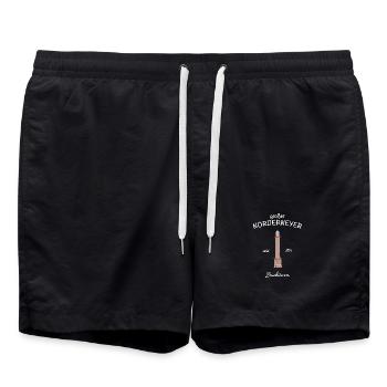 Norderney, großer Leuchtturm, Deutsche Nordsee - Badeshorts - Schwarz - Vorne - AI Model Male 185 light (185cm)