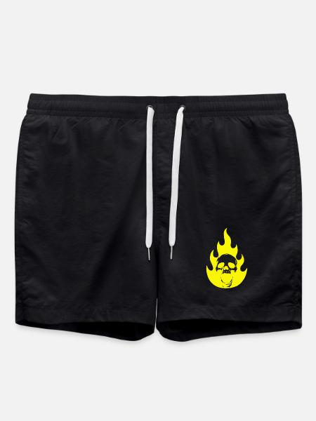 Skull and yellow flame - Swim Trunks - black