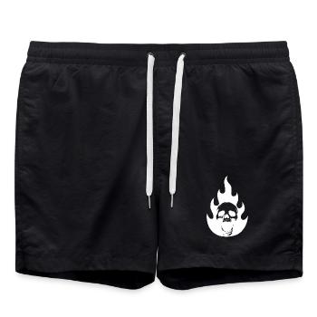 Skull and white flame - Swim Trunks - black - Front - AI Model Male 185 light (185cm)