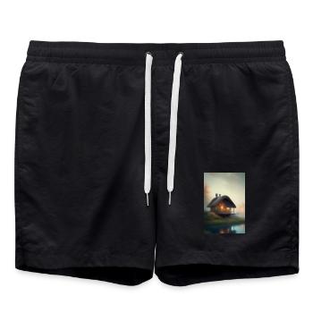 Charming lakeside cabin - Swim Trunks - black - Front - AI Model Male 185 light (185cm)