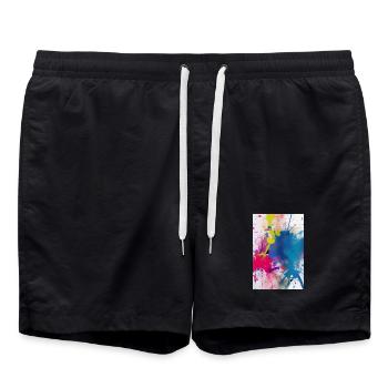 Splashes of color. Painting - Swim Trunks - black - Front - AI Model Male 185 light (185cm)