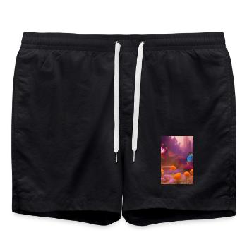 Flowers and butterfly - Swim Trunks - black - Front - AI Model Male 185 light (185cm)