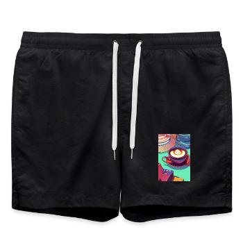 Café, grains de café - Short de bain - noir - Devant - AI Model Male 185 light (185cm)