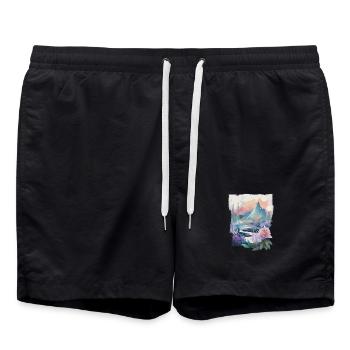 Paysage fleuri - Short de bain - noir - Devant - AI Model Male 185 light (185cm)