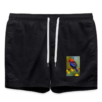 Oiseau sur branche avec fleurs - Short de bain - noir - Devant - AI Model Male 185 light (185cm)
