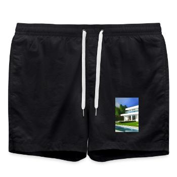 Villa blanche avec piscine - Short de bain - noir - Devant - AI Model Male 185 light (185cm)