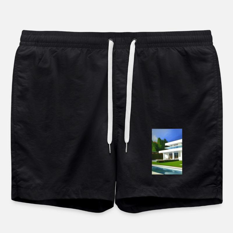 Weiße Villa mit Pool - Badeshorts - Schwarz
