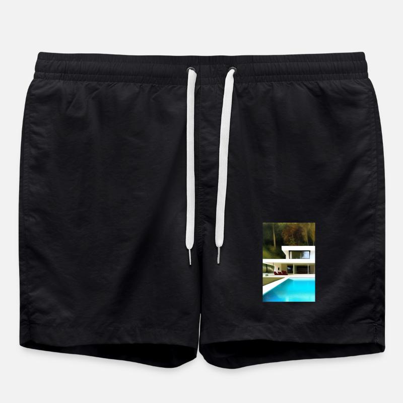 Weiße Villa mit Pool - Badeshorts - Schwarz