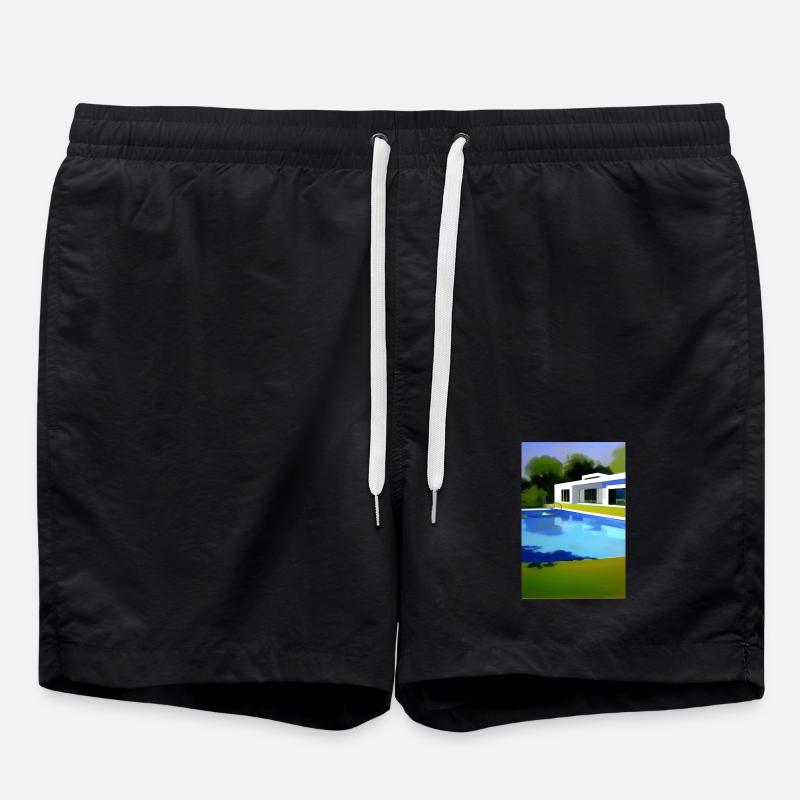 Weiße Villa mit Pool - Badeshorts - Schwarz