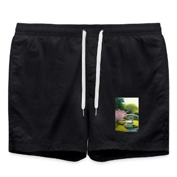 Jardin zen chinois - Short de bain - noir - Devant - AI Model Male 185 light (185cm)