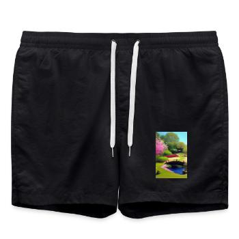 Jardin zen chinois - Short de bain - noir - Devant - AI Model Male 185 light (185cm)