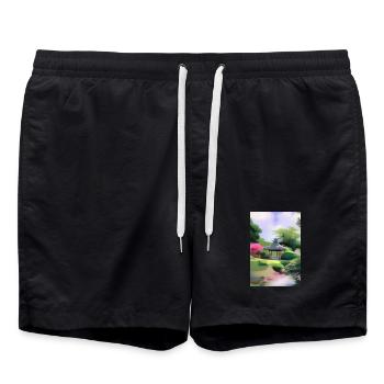 Jardin zen chinois - Short de bain - noir - Devant - AI Model Male 185 light (185cm)