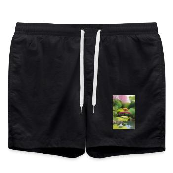 Jardin zen chinois - Short de bain - noir - Devant - AI Model Male 185 light (185cm)