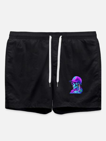 Skeleton with cap - Swim Trunks - black