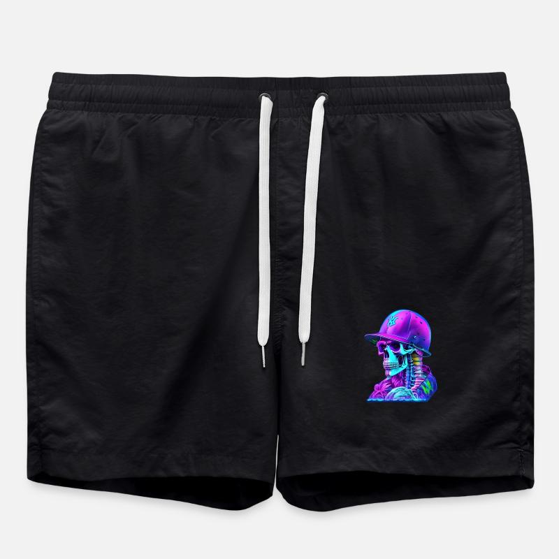 Skeleton with cap - Swim Trunks - black