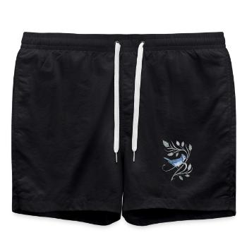 Blauer Eichelhäher auf einem Zweig mit Blättern - Badeshorts - Schwarz - Vorne - AI Model Male 185 light (185cm)